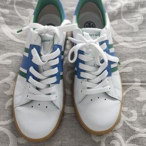 Tory Burch White, Blue, and Green Sneakers